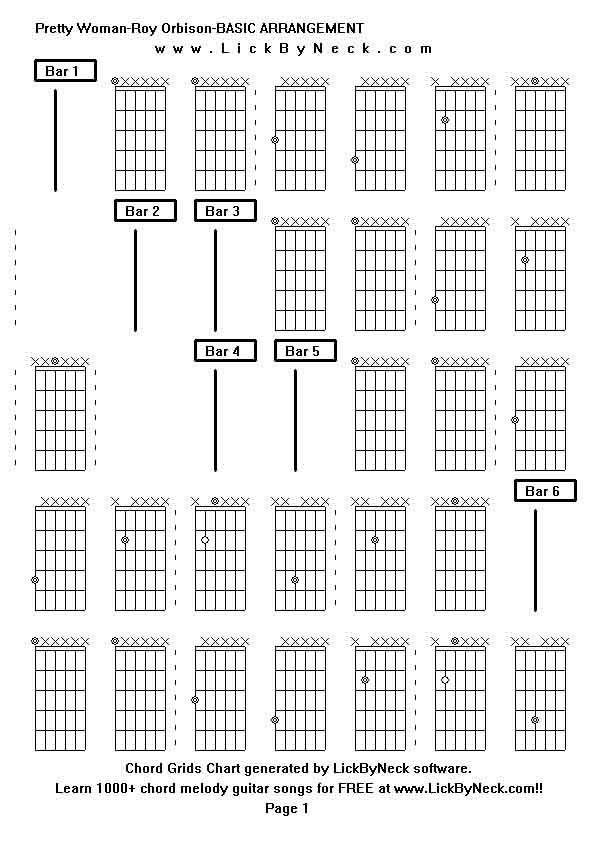 Chord Grids Chart of chord melody fingerstyle guitar song-Pretty Woman-Roy Orbison-BASIC ARRANGEMENT,generated by LickByNeck software.